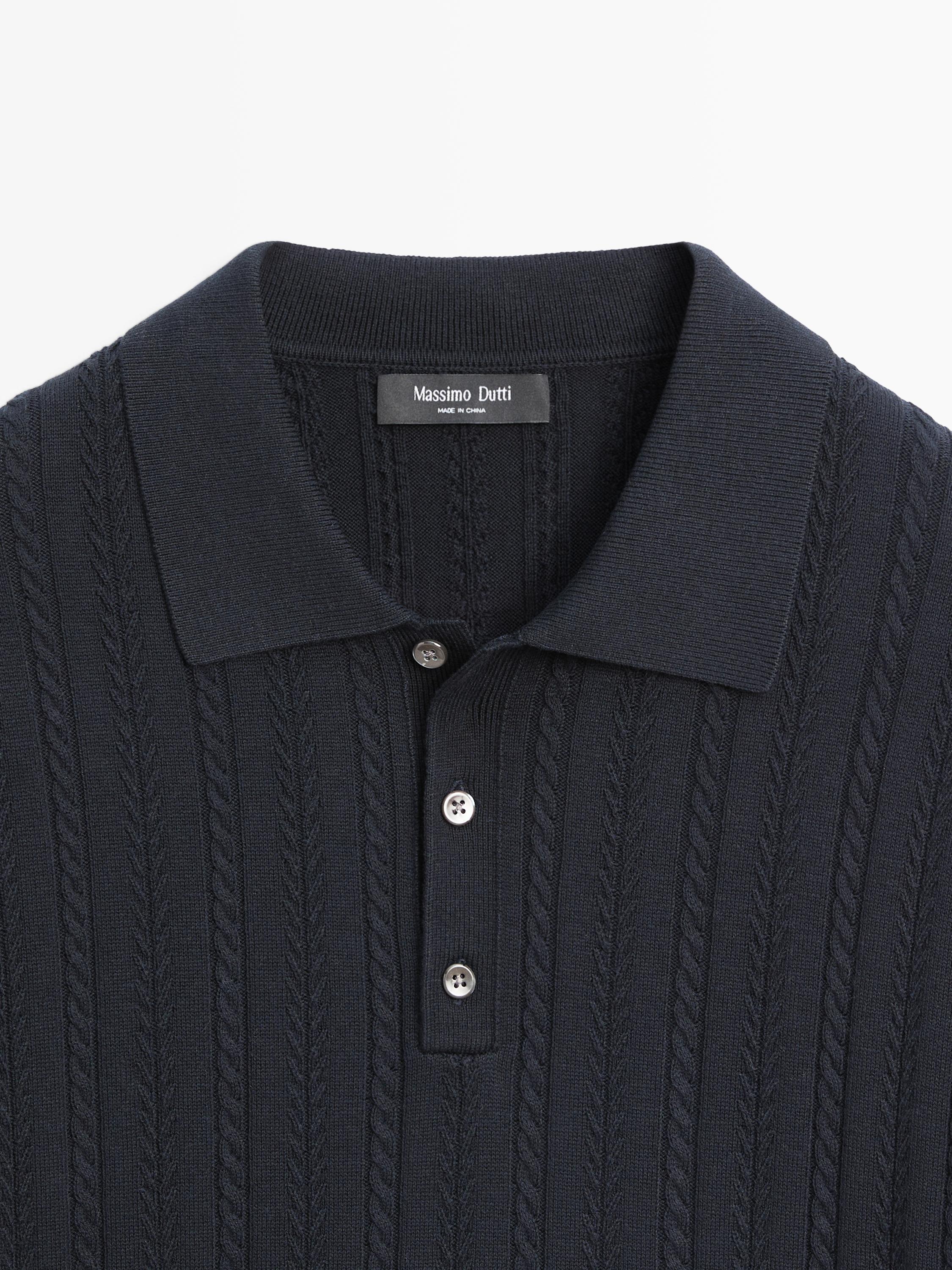 Pull polo en maille tressée de coton mélangé